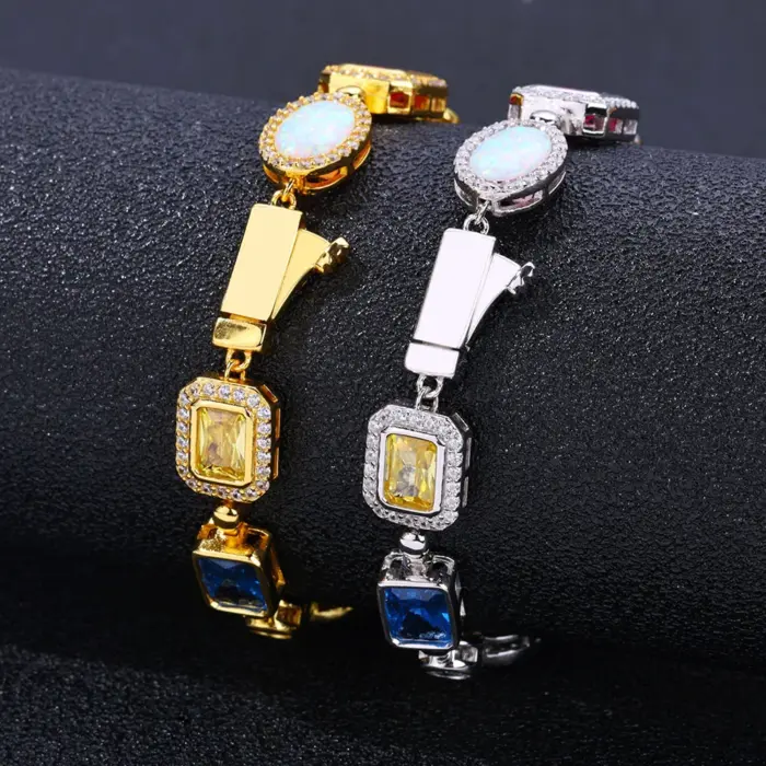 NUOYA Multi Colored Opal Geometric Women Bracelet 18k Gold Plated Diamond Accent Luxurious Hip hop Boutique Jewelry 6