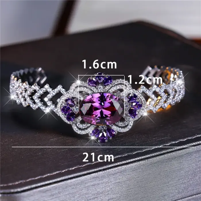 Charm Female Purple Zircon Stone Oval Bracelet Cute Silver Color Adjustable Summer Wedding Jewelry For Women 2