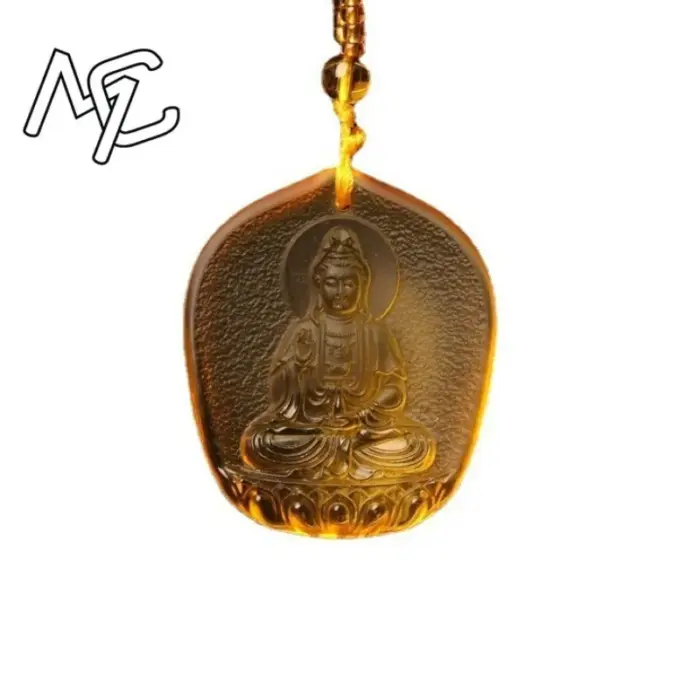 Chinese Yellow crystal Water Droplet Guanyin Bodhisattva Pendant Jewellery Fashion Hand-Carved Accessories DIY Women Man Amulet 5