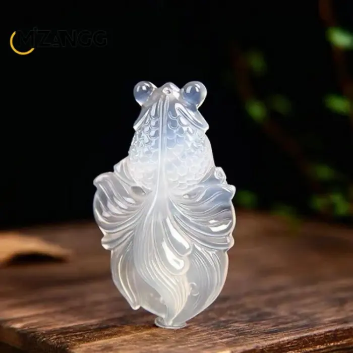Natural Agate Chalcedony Goldfish Pendant Hand Carved Chalcedony Gold Fish Lucky Blessing Necklace Pendant Fine Jewelry 1