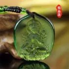 Ice Green Crystal Carved Lotus GuanYin Buddhism Lucky Amulet Pendant Charm Tibetan Buddha Religion Beads Necklaces Jewelry Gift 5