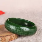 Natural Green Jade Heart Sutra Bangle Bracelet Genuine Chinese Hand-Carved Charm Jewelry Amulet for Men Women Luck Gifts 2