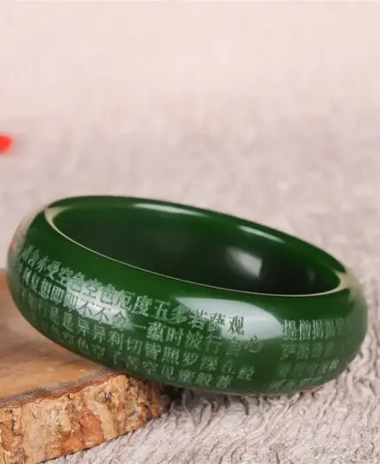 Natural Green Jade Heart Sutra Bangle Bracelet Genuine Chinese Hand-Carved Charm Jewelry Amulet for Men Women Luck Gifts 2 Natural Green Jade Heart Sutra Bangle Bracelet Genuine Chinese Hand-Carved Charm Jewelry Amulet for Men Women Luck Gifts 2