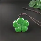 Natural Green Chinese Jade Clover Pendant Necklace Fashion Accessories Charm Jewelry Carved Amulet Gifts for Her Women Men 1