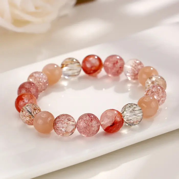 Ruifan Luxury Multicolor 8mm 10mm Natural Rutilated Quartz Crystal Beads Strand Beaded Women Bracelets Bangle Fine Jewelry 1154 1