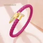 MOONLIGHT Genuine Braided Leather Bracelet for Woman High Quality Classic Cubic Zirconia Nail Bracelet Female Jewelry Gifts 1