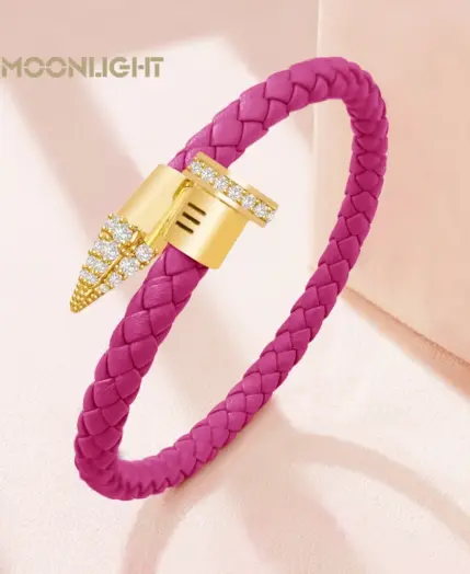 MOONLIGHT Genuine Braided Leather Bracelet for Woman High Quality Classic Cubic Zirconia Nail Bracelet Female Jewelry Gifts 1