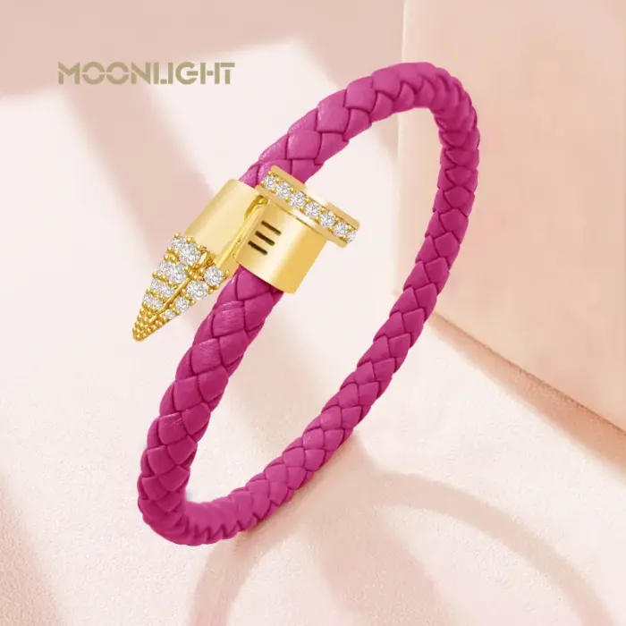 MOONLIGHT Genuine Braided Leather Bracelet for Woman High Quality Classic Cubic Zirconia Nail Bracelet Female Jewelry Gifts 1 MOONLIGHT Genuine Braided Leather Bracelet for Woman High Quality Classic Cubic Zirconia Nail Bracelet Female Jewelry Gifts 1