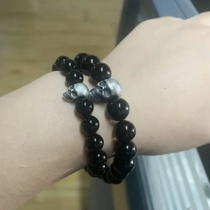 Vintage 925 Sterling Silver Skull Beaded Bracelet Natural Tiger Eye Agate Stone Beads Men Women Couple Fine Jewelry 6