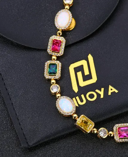 NUOYA Multi Colored Opal Geometric Women Bracelet 18k Gold Plated Diamond Accent Luxurious Hip hop Boutique Jewelry 1