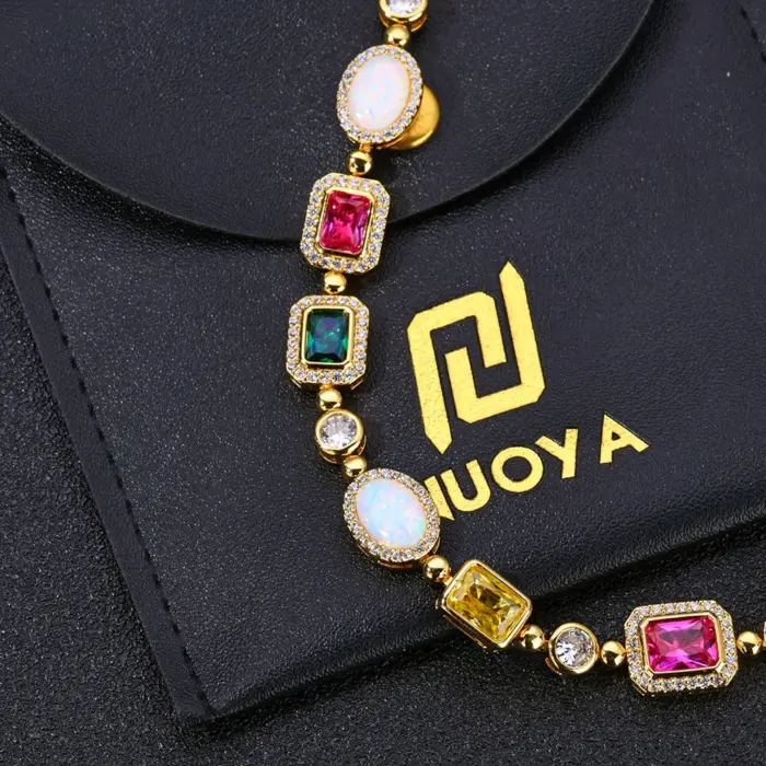 NUOYA Multi Colored Opal Geometric Women Bracelet 18k Gold Plated Diamond Accent Luxurious Hip hop Boutique Jewelry 1