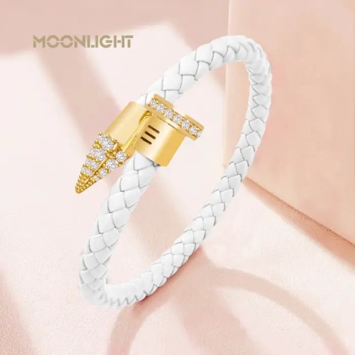 MOONLIGHT Genuine Braided Leather Bracelet for Woman High Quality Classic Cubic Zirconia Nail Bracelet Female Jewelry Gifts 2 MOONLIGHT Genuine Braided Leather Bracelet for Woman High Quality Classic Cubic Zirconia Nail Bracelet Female Jewelry Gifts 2