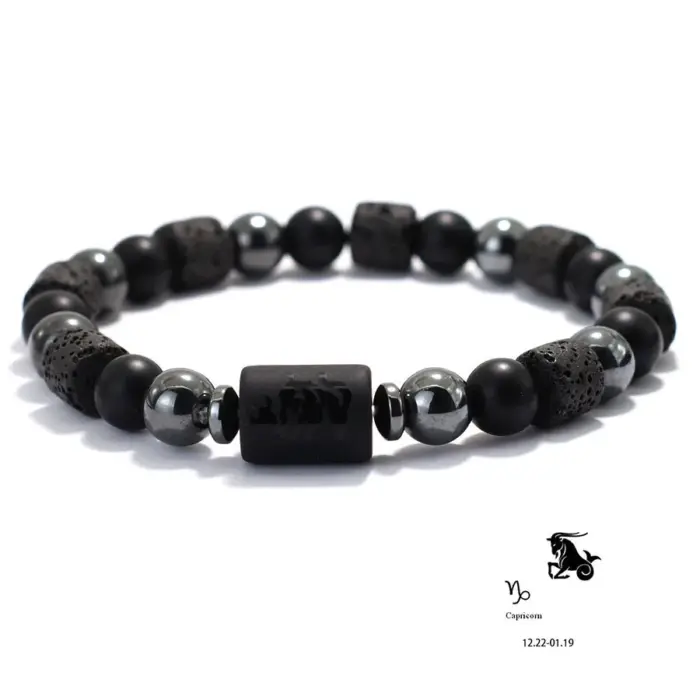 Stylish Zodiac Bracelet Men Women Natural Volcanic Rock Onyx Stone Beaded Braclet Hematite Healing Braslet Couple Brazalete Gift 6
