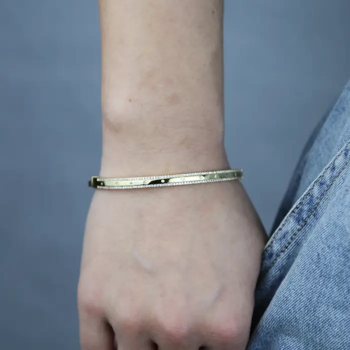Gold Color Inner 58-60mm Bangle Bracelet For Women European Classic Fashion Micro Pave CZ Star Fashion Jewelry 5