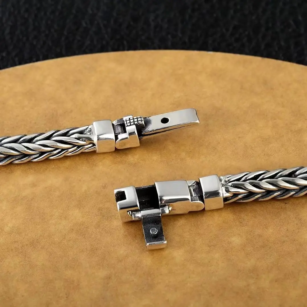 S925 Silver Factory Price handwoven vintage overbearing style personality keel bracelet men's and women's fashion jewelry gift