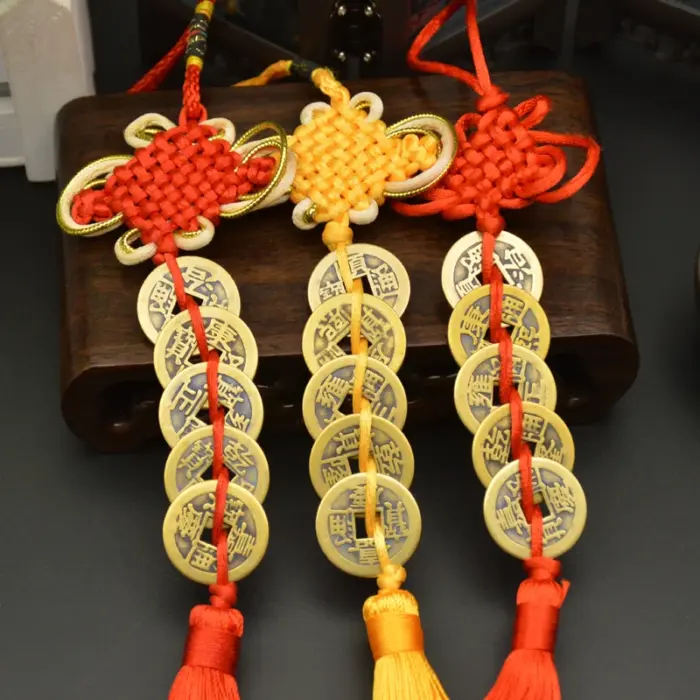 Manual Chinese Knot Lucky Charms Ancient I CHING Five Emperors Money Mascot Prosperity Protection Good Fortune Home Decorations 1