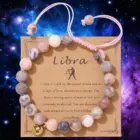 Libra Pink Zebra Stone Beads Bracelet 12 Zodiac Constellation Signs Charm Braided Bracelets for Women Birthday Gift Jewelry 1