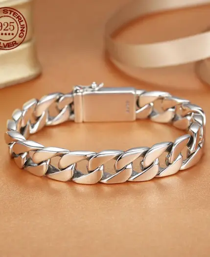 Real Solid S925 Sterling Silver Bracelet For Men Women Punk Couple Jewelry Authentic S925 Silver Bracelet Certified Jewelry 1