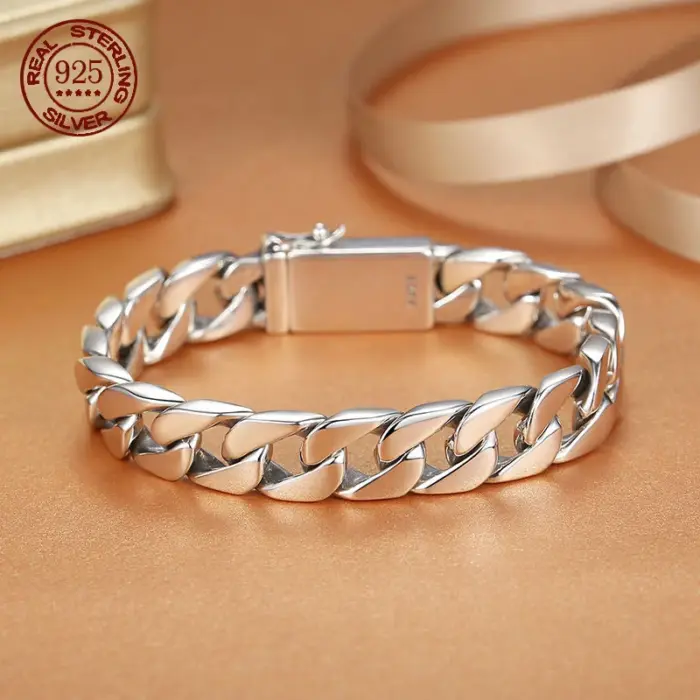 Real Solid S925 Sterling Silver Bracelet For Men Women Punk Couple Jewelry Authentic S925 Silver Bracelet Certified Jewelry 1
