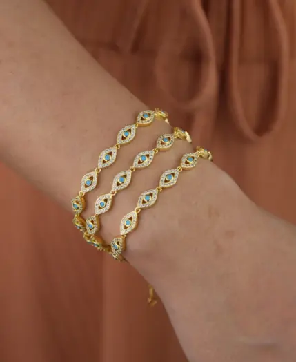 15+4cm gold color filled micro pave cz lovely turkish evil eye charm beads linked bracelet for girl women fashion jewelry 6