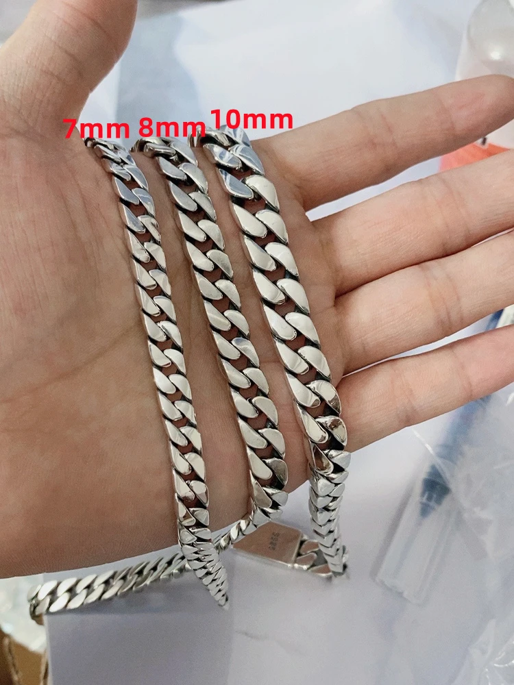 Real Solid S925 Sterling Silver Bracelet For Men Women Punk Couple Jewelry Authentic S925 Silver Bracelet Certified Jewelry
