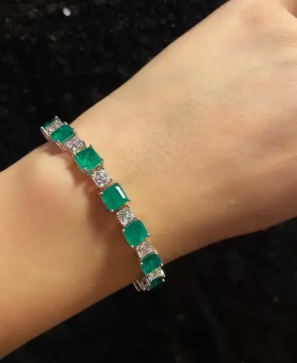 15-18cm 925 Sterling Silver Synthesis Colombian Emerald Bracelets for Women S925 Silver Carbon Diamond Chain Bracelet Bangles 3