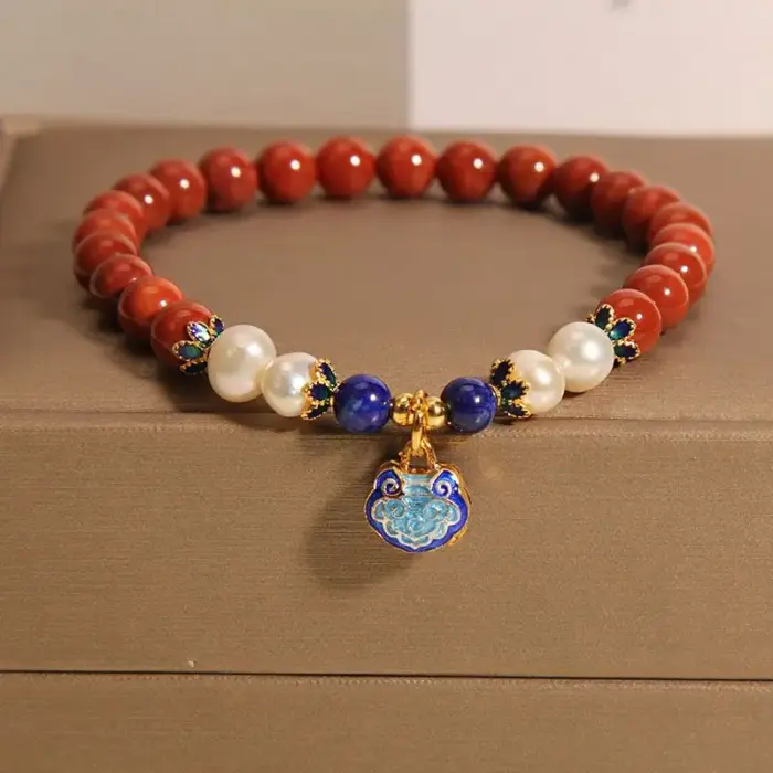 Nanhong Agate Zodiac Year Bracelet Women Cloisonné Ethnic Longevity Locket Artisan Jewelry Gift for Girlfriend Best Friend Gifts 2 Nanhong Agate Zodiac Year Bracelet Women Cloisonné Ethnic Longevity Locket Artisan Jewelry Gift for Girlfriend Best Friend Gifts 2