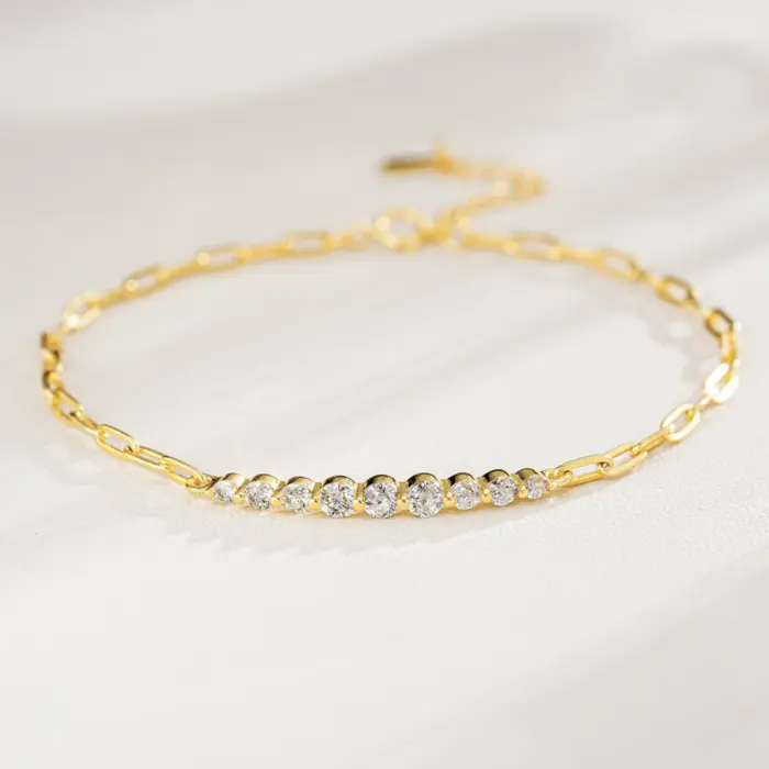 Sweetrain Full Moissanite Bracelets for Women Adjustable Chain 925 Sterling Silver Plated 18K Gold Dainty Bracelet GRA Certified 3