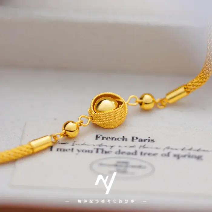 Women's Bird's Nest Lucky Bead Bracelet, 24K Gold, AU999 | 4 Women's Bird's Nest Lucky Bead Bracelet, 24K Gold, AU999 | 4