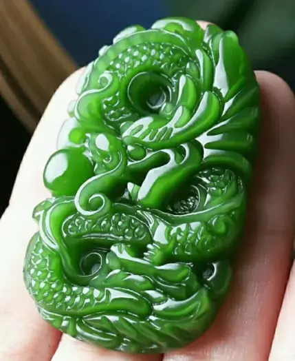 Green Natural Hetian Jade Dragon Pendant Jasper Necklace Carved Chinese Jadeite Jewelry Charm Amulet Lucky Gifts for Women Men 1