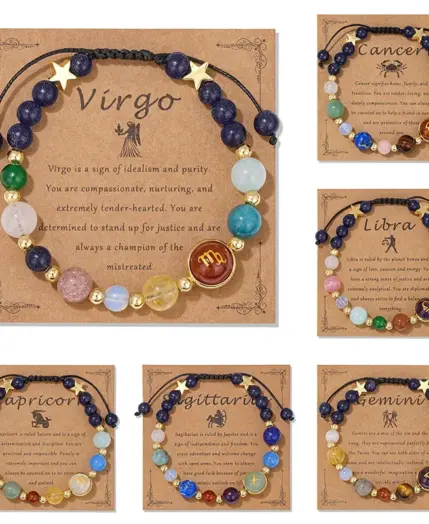 12 Zodiac Signs Natural Stone Bracelet Taurus Cancer Virgo Pisces Charm Bracelets for Women Men Couples Friendship Jewelry Gift 1