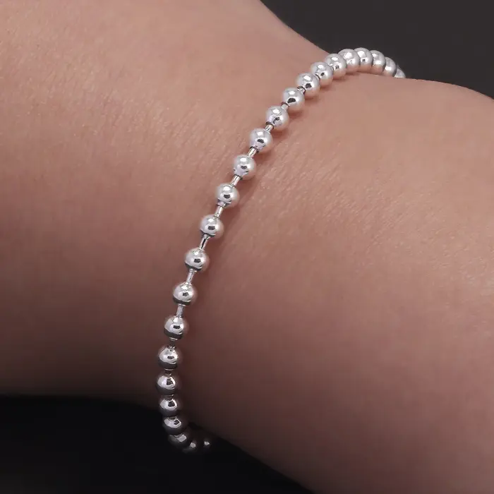 Real 925 Sterling Silver Handmade 3mm Bead Ball Strand Chain Bracelet Unisex Simple Classic Fashion Charm Hand Jewelry 6