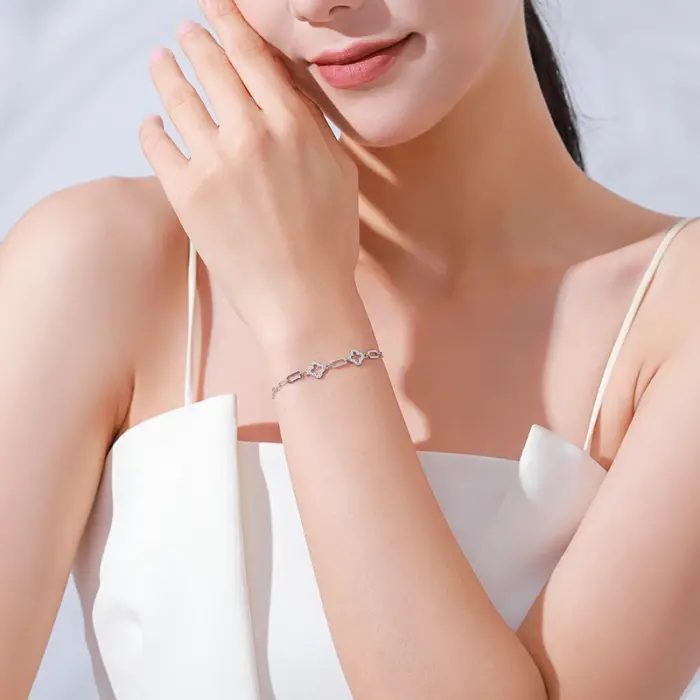 Ailmay Real 925 Sterling Silver Charm Lucky Grass Cubic Zirconia Adjustable Bracelet For Women Classic Wedding Statement Jewelry 2 Ailmay Real 925 Sterling Silver Charm Lucky Grass Cubic Zirconia Adjustable Bracelet For Women Classic Wedding Statement Jewelry 2