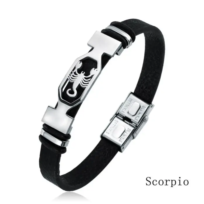12 Constellation Stainless Steel Bracelet for Men Women's Signs of the Zodiac Bracelet black 1