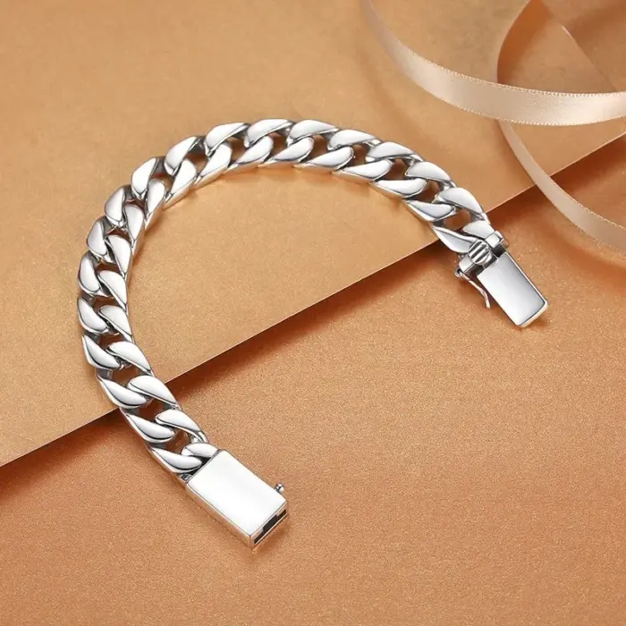 Real Solid S925 Sterling Silver Bracelet For Men Women Punk Couple Jewelry Authentic S925 Silver Bracelet Certified Jewelry 5