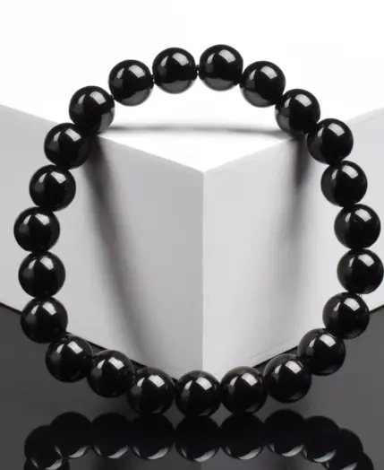 Natural Black Agates Beads Bracelet Women Men Genuine Black Onyx Natural Stone 6mm 8mm Smooth Round Beads Lucky Energy Jewelry 3