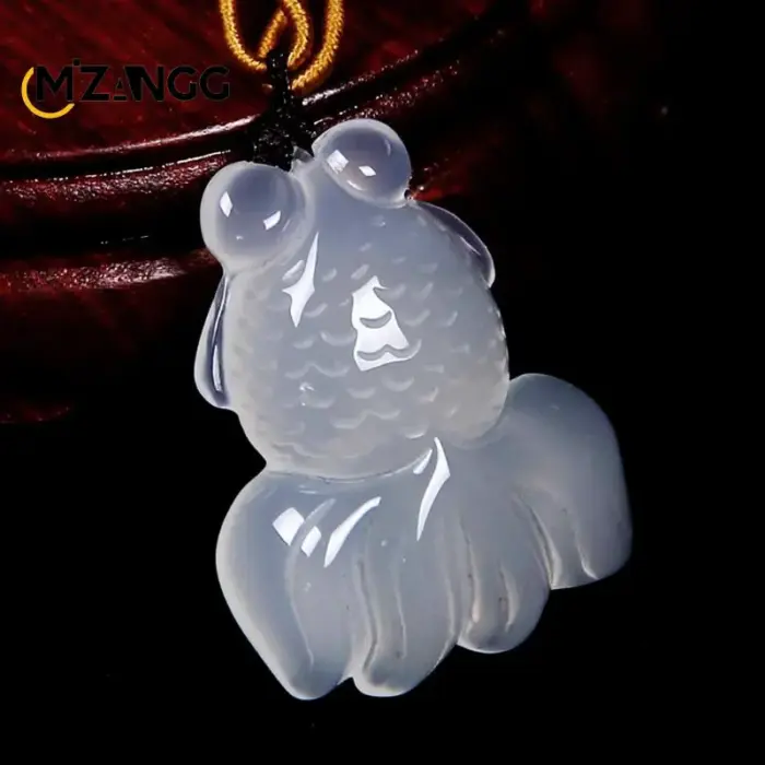 Natural Agate Chalcedony Goldfish Pendant Hand Carved Chalcedony Gold Fish Lucky Blessing Necklace Pendant Fine Jewelry 5