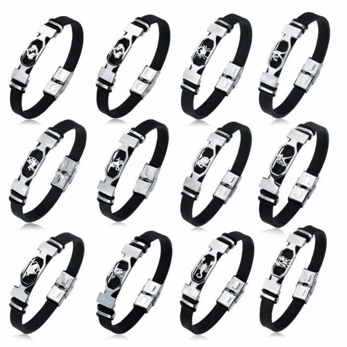 12 Constellation Stainless Steel Bracelet for Men Women's Signs of the Zodiac Bracelet black 3