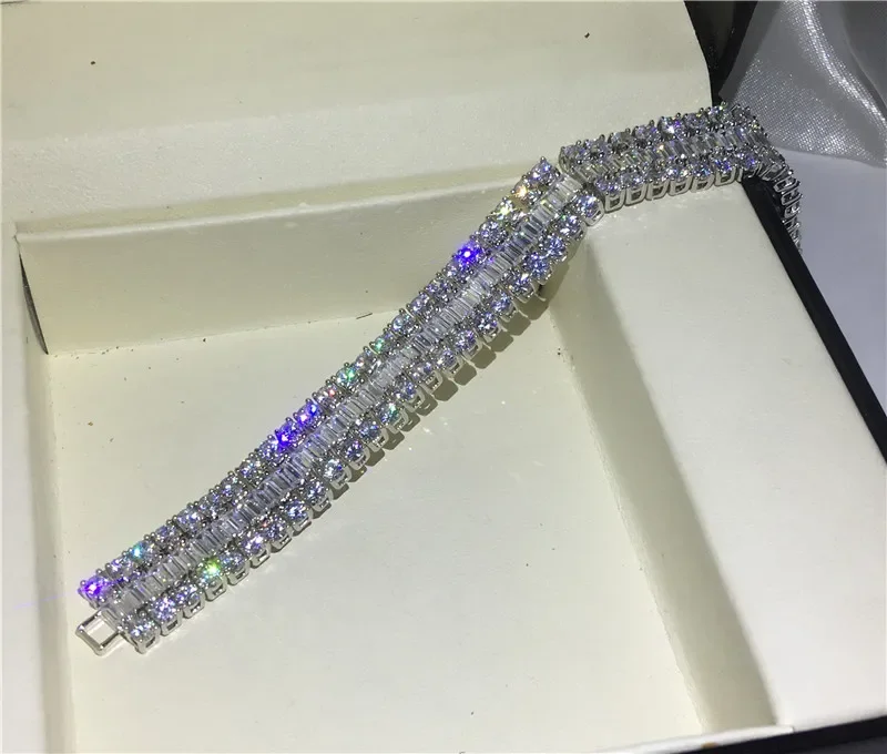 Handmade Lovers Tennis Bracelet Lab Diamond White Gold Filled Party Engagement Bracelets for Women Wedding Accessaries 5