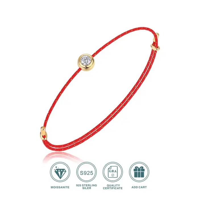 JIUZUAN D Color VVS1 Moissanite Bracelet, GRA Certified, 0.3Ct Lab Diamond, Adjustable Cord in 6 Colors, Elegant Jewelry for Wom 1
