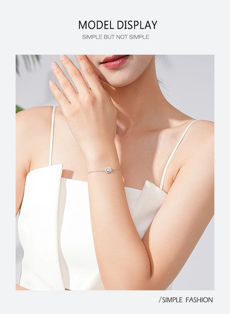 925 Sterling Silver Luxury Dazzling Rectangle1Ct Zirconia Link Chain Charm Bracelet For Women Wedding Engagement Jewelry