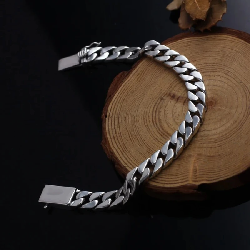Real Solid S925 Sterling Silver Bracelet For Men Women Punk Couple Jewelry Authentic S925 Silver Bracelet Certified Jewelry
