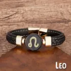 New 12 Constellations Zodiac Sign Bracelet Black Leather Natural Stone Men Bracelets Aries Leo Horoscope Jewelry Christmas Gifts 4