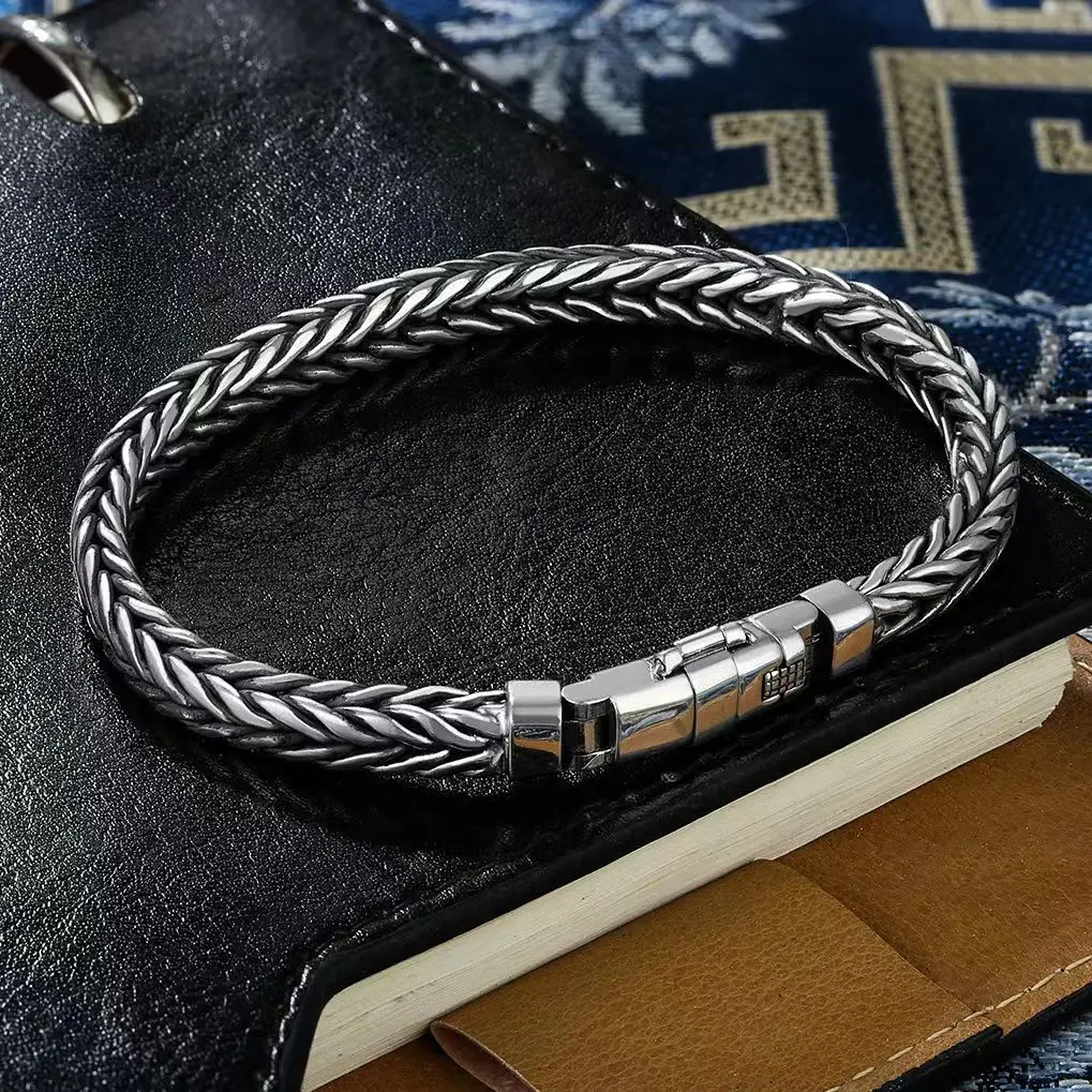S925 Silver Factory Price handwoven vintage overbearing style personality keel bracelet men's and women's fashion jewelry gift