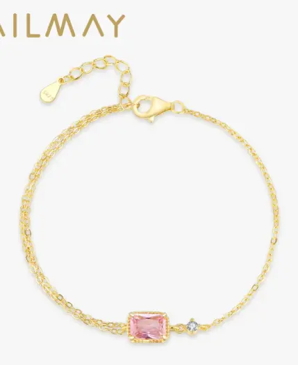 Ailmay 925 Sterling Silver Mini Rectangular Pink Zircon Exquisite Chain Bracelets For Women Girl Holiday Or Anniversary Gold Pla 1 Ailmay 925 Sterling Silver Mini Rectangular Pink Zircon Exquisite Chain Bracelets For Women Girl Holiday Or Anniversary Gold Pla 1