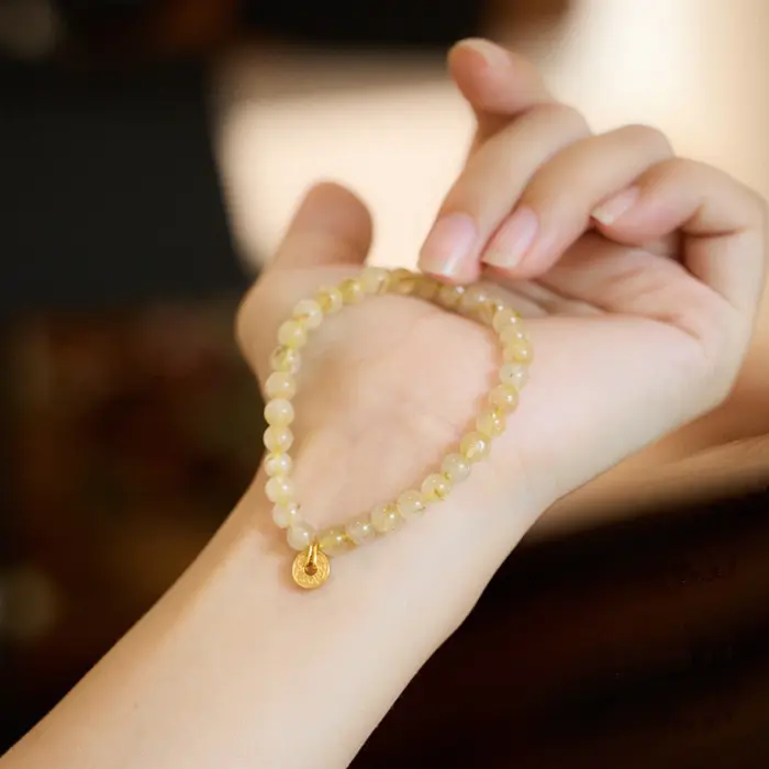 Natural Golden Rutilated Quartz Beads Beaded Strand Stretch Money Bracelet for Women Lucky Ancient Gold Coins Charm Bangle 1641 1 Natural Golden Rutilated Quartz Beads Beaded Strand Stretch Money Bracelet for Women Lucky Ancient Gold Coins Charm Bangle 1641 1