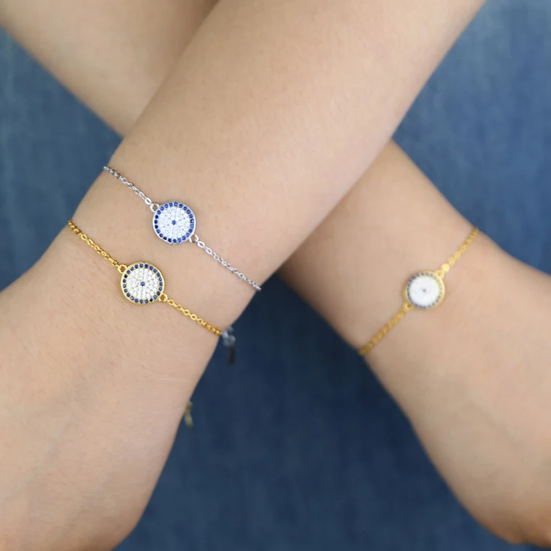 Classic 925 Sterling Silver Women Jewelry Geometric Round Evil Eye Charm Lovely Bracelet