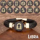 New 12 Constellations Zodiac Sign Bracelet Black Leather Natural Stone Men Bracelets Aries Leo Horoscope Jewelry Christmas Gifts 1