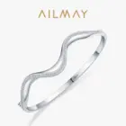 Ailmay Solid 925 Sterling Silver Irregular New Fashion Simple Wave Line Bracelets Clear Zircon Europe Wedding Engagement Jewelry 1