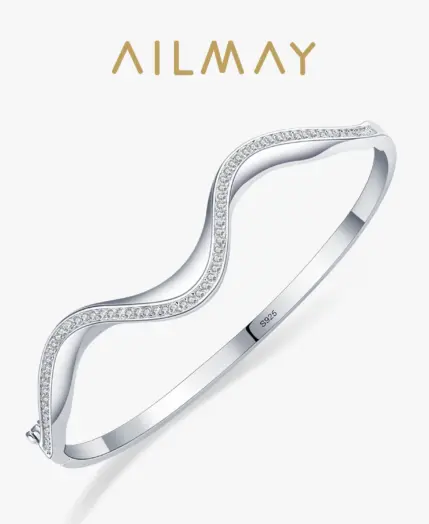 Ailmay Solid 925 Sterling Silver Irregular New Fashion Simple Wave Line Bracelets Clear Zircon Europe Wedding Engagement Jewelry 1 Ailmay Solid 925 Sterling Silver Irregular New Fashion Simple Wave Line Bracelets Clear Zircon Europe Wedding Engagement Jewelry 1
